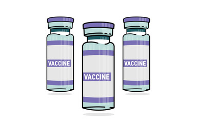Covid 19 vaccine bottle, set of illustrations about pandemic, coronavirus infection vaccination. Background, web page cover, banner
