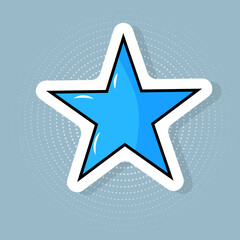 Sticker of a cute cartoon blue star in pop art style. Vector illustration.