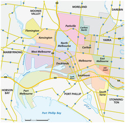 administrative and streets map of the City of Melbourne, Victoria, Australia