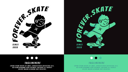 boy playing skateboard in retro style. illustration for t shirt, poster, logo, sticker, or apparel merchandise.