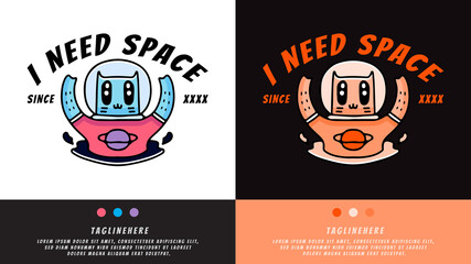 astronaut cat in hype style. illustration for t shirt, poster, logo, sticker, or apparel merchandise.