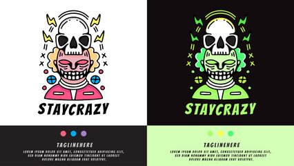 crazy clown with skull hat in hype style. illustration for t shirt, poster, logo, sticker, or apparel merchandise.