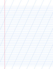 Graph paper. Printable lined grid paper with color horisontal, diagonal lines. Geometric pattern for school, oblique notebook. Realistic lined paper blank size Letter. Exercise page for calligraphy