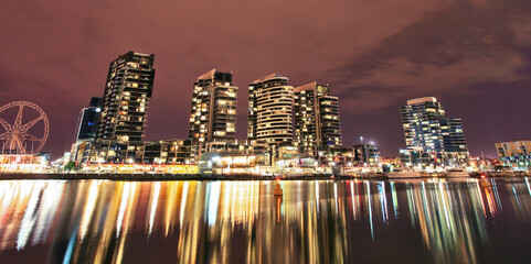 Night view of Dockland Harbour, Melbourne, Australia.