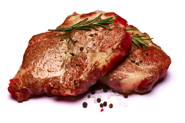 Grilled roated beef steaks on white background