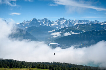 paraglider in front of the impressive Bernese Alps