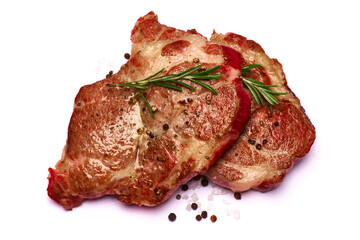 Grilled roated beef steaks on white background