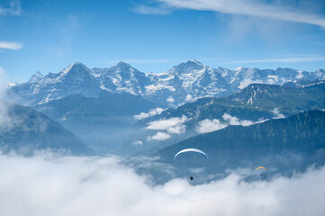 paraglider in front of the impressive Bernese Alps