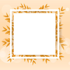 Autumn leaves frame with paper for text isolated on orange with bokeh  background. illustration Vector EPS 10