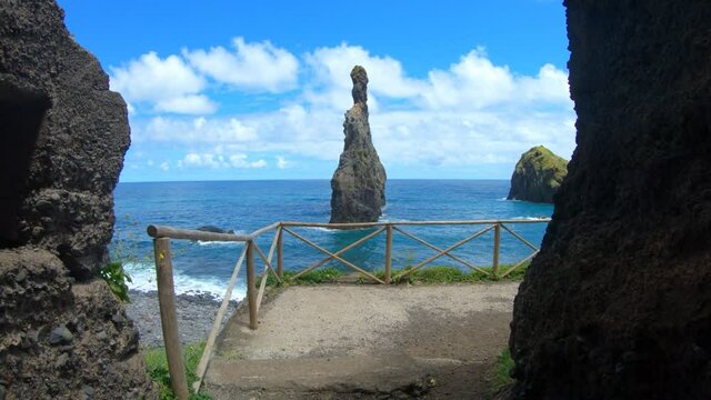Ilheus da Rib and Ilheus Janela rocks in Atlantic Ocean, Madeira, Portugal