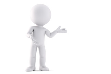 Man showing an invisible object. 3D illustration. Isolated
