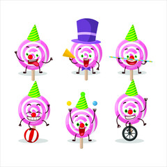 Cartoon character of lolipop spiral with various circus shows. Vector illustration