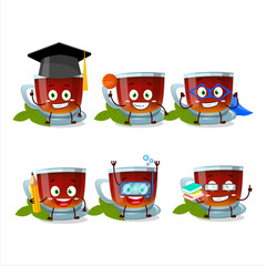School student of mint tea cartoon character with various expressions