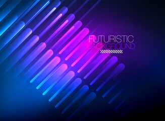 Bright neon color techno abstract background, shiny glowing neon lines in the dark background