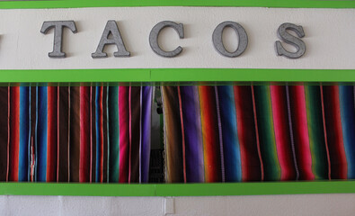 Closed Taco Stand With Colorful Curtains Mexican Food