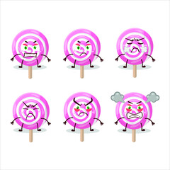 Lolipop spiral cartoon character with various angry expressions. Vector illustration
