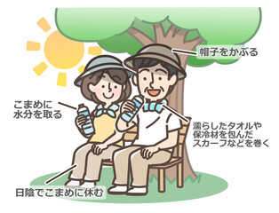 木陰で休憩する男女