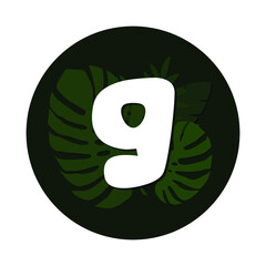 Vector numbers with tropical leaves. Silhouette botanical numbers with shadow in the circle isolated on white background. Vector illustration.