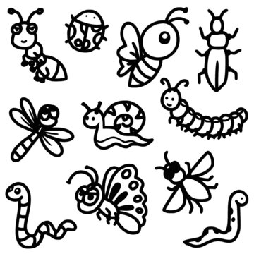 vector set of coloring insect doodle for kid painting