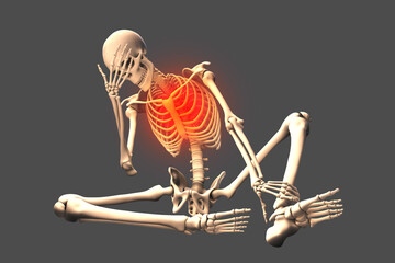 Human skeleton in unhappy frustrated pose, conceptual 3D illustration