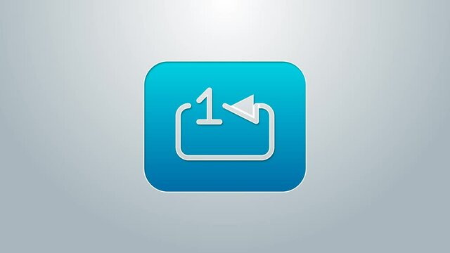 Blue line Repeat track music player icon isolated on grey background. The sign is a round curved arrow and the number one. 4K Video motion graphic animation