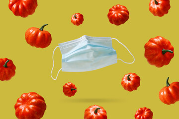 New normal seasons, autumn with protective mask.