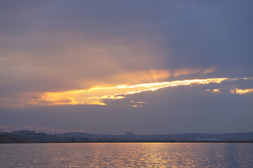 Naklejka na ściany i meble Beautiful sunset on the lake.