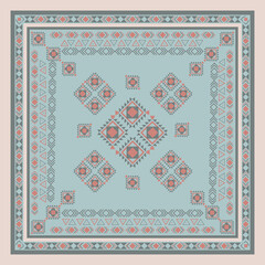 silk square scarf design with ethnic pattern