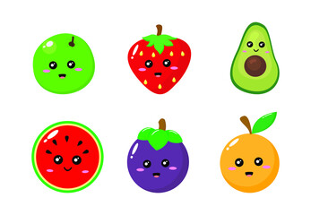 Set of fruits illustration are happy. Adorable fruits character vector for mascot, logo, symbol on application, books, comic, art