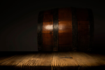 Old wooden barel from beer vine whiskey brandy or cognac.