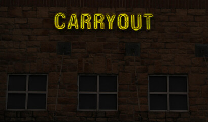 Obraz premium Vintage Neon Carryout Sign on Brick Building Wall
