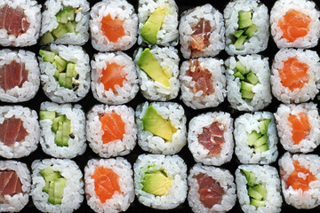 Set of sushi roll. Different types of sushes close-up.