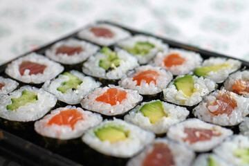 Set of sushi roll. Different types of sushes close-up.