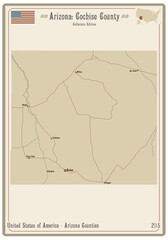 Map on an old playing card of Cochise county in Arizona, USA.