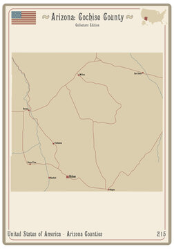 Map On An Old Playing Card Of Cochise County In Arizona, USA.