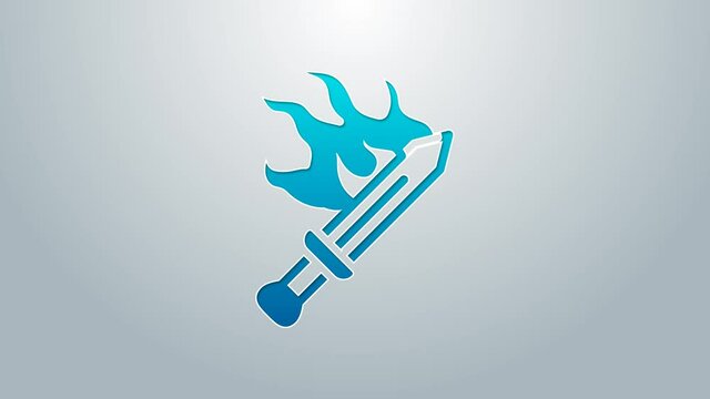 Blue line Sword for game icon isolated on grey background. 4K Video motion graphic animation