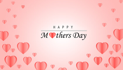 Mother's day greeting card.flying pink paper hearts. Symbols of love on pink background