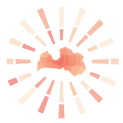 Latvia sunburst. Low poly striped rays and map of the country. Elegant vector illustration.