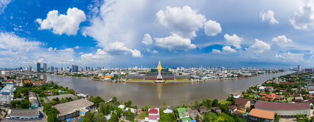 Panoramic Bangkok skyline with new thai parliament,  Sappaya-Sapasathan (The Parliament of...