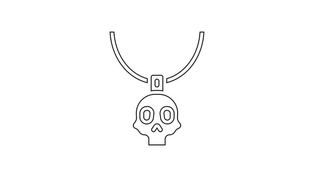 Black line Necklace amulet icon isolated on white background. 4K Video motion graphic animation