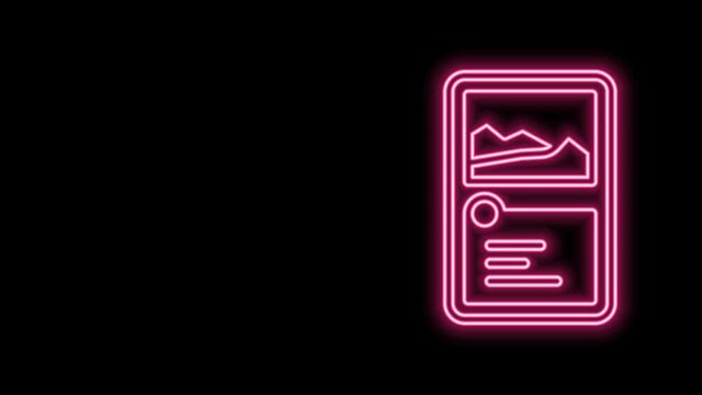 Glowing neon line Card game collection icon isolated on black background. Fantasy ui kit with magic items. 4K Video motion graphic animation