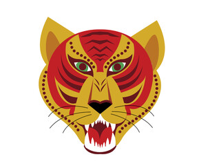 Tiger head icon in flat cartoon style, logo design. Year of the Tiger Chinese New Year 2022. Vector illustration