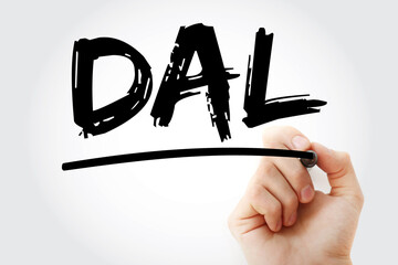 DAL - Data Abstraction Layer acronym with marker, technology concept background