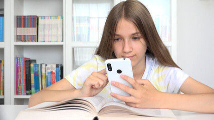 Girl Playing Smartphone, Kid Browsing Internet on Phone, Teenager Child Reading Messages, Searching...