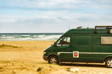 Fototapeta na wymiar Camper van on beach in Spain.