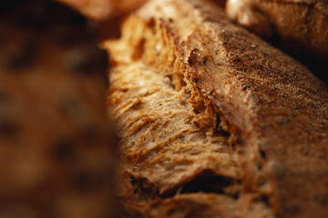 Macro shot of freshly baked bread loaf