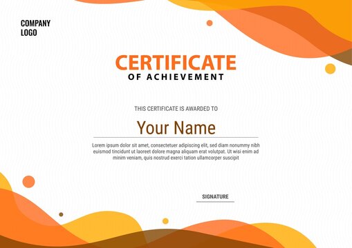 Certificate of Achievement Template. Clean Modern Certificate with Orange Colour - EPS 10 Vector  - Powered by Adobe