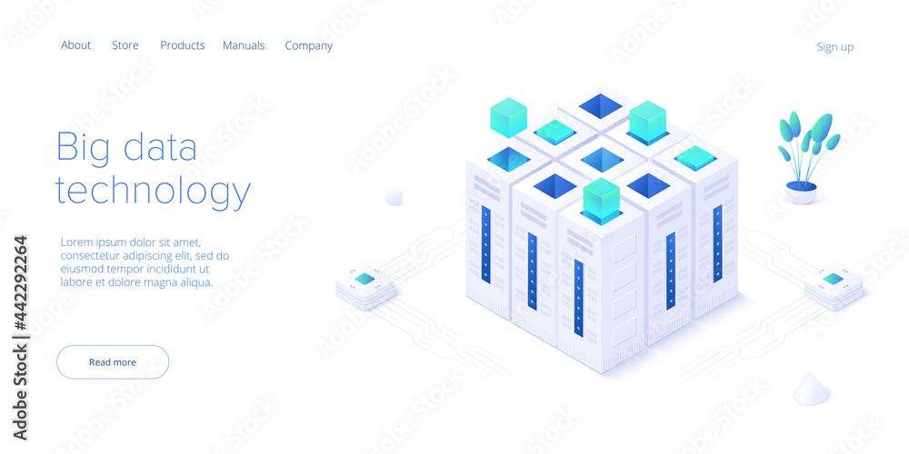 Aufkleber big data technology in isometric vector illustration. information storage and analysis system. digit