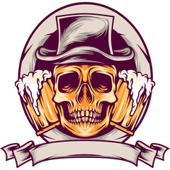 Skull With Beer Mascot Illustration