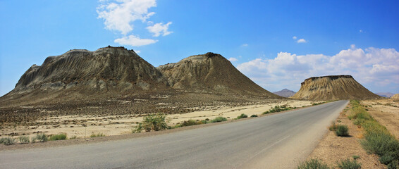 Mountain in the steppe near the town of Sangachaly. Azerbaijan.